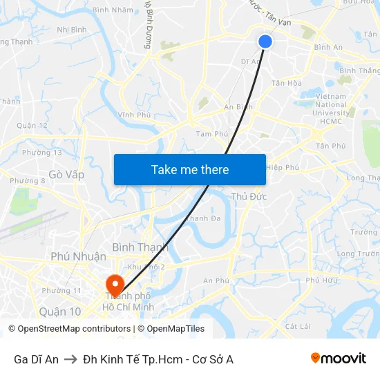 Ga Dĩ An to Đh Kinh Tế Tp.Hcm - Cơ Sở A map