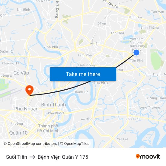 Suối Tiên to Bệnh Viện Quân Y 175 map
