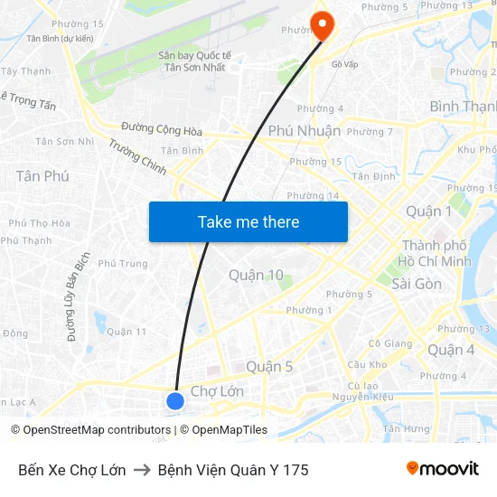 Bến Xe Chợ Lớn to Bệnh Viện Quân Y 175 map