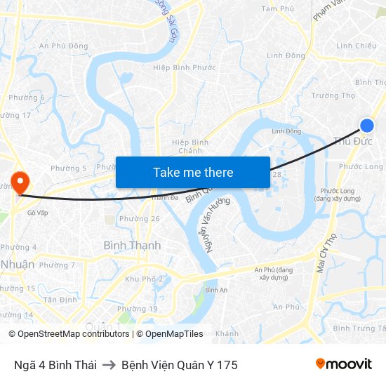 Ngã 4 Bình Thái to Bệnh Viện Quân Y 175 map