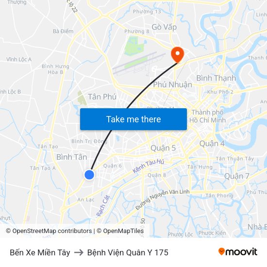 Bến Xe Miền Tây to Bệnh Viện Quân Y 175 map