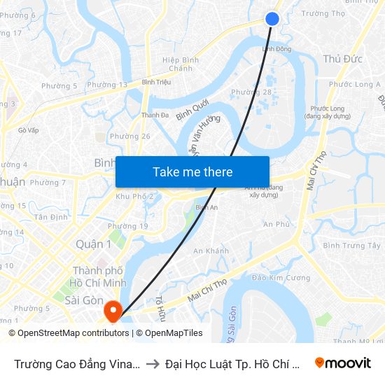 Trường Cao Đẳng Vinatex to Đại Học Luật Tp. Hồ Chí Minh map