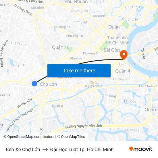 Bến Xe Chợ Lớn to Đại Học Luật Tp. Hồ Chí Minh map