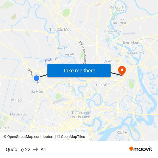 Quốc Lộ 22 to A1 map