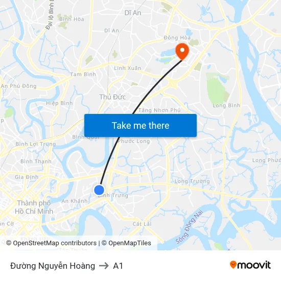 Đường Nguyễn Hoàng to A1 map