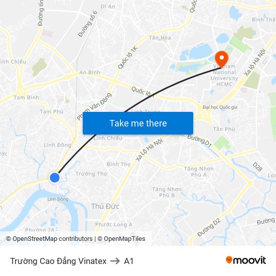 Trường Cao Đẳng Vinatex to A1 map