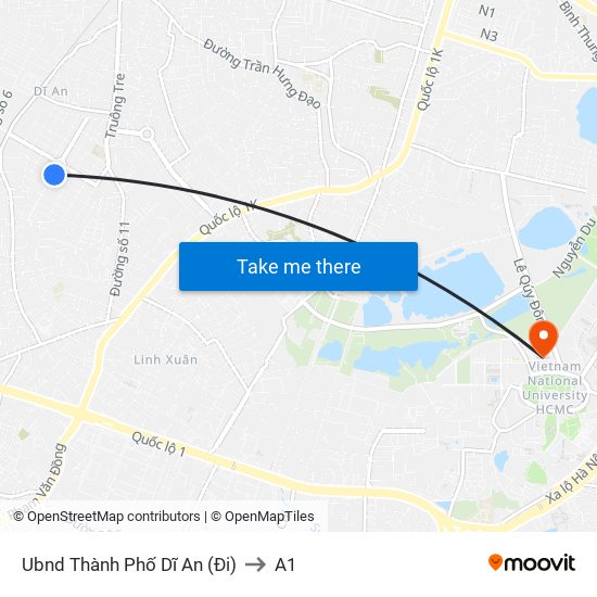 Ubnd Thành Phố Dĩ An (Đi) to A1 map