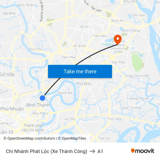 Chi Nhánh Phát Lộc (Xe Thành Công) to A1 map