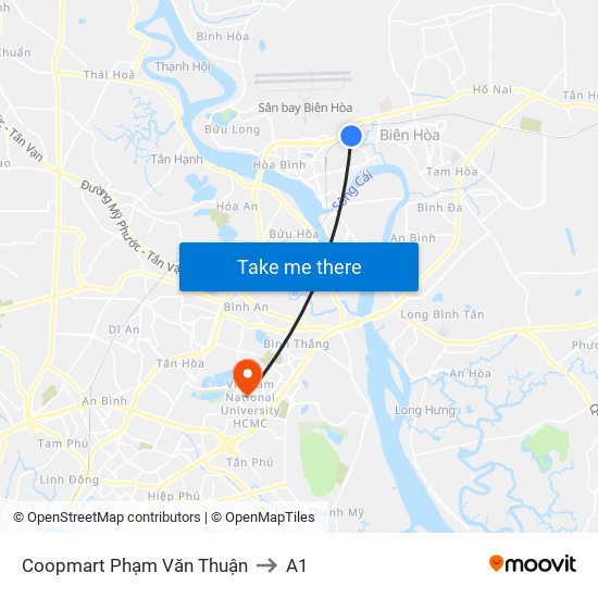 Coopmart Phạm Văn Thuận to A1 map