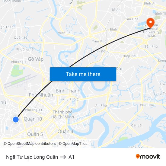 Ngã Tư Lạc Long Quân to A1 map