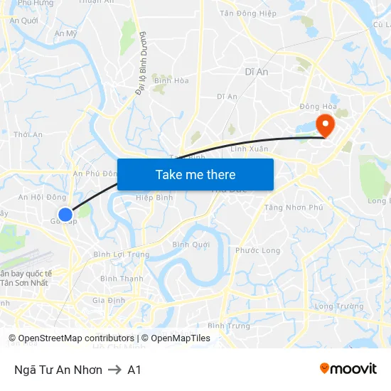 Ngã Tư An Nhơn to A1 map