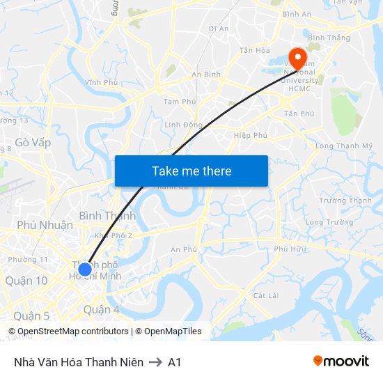 Nhà Văn Hóa Thanh Niên to A1 map