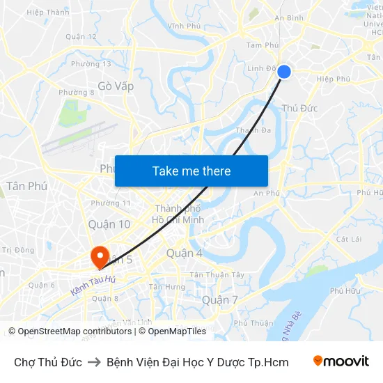 Chợ Thủ Đức to Bệnh Viện Đại Học Y Dược Tp.Hcm map