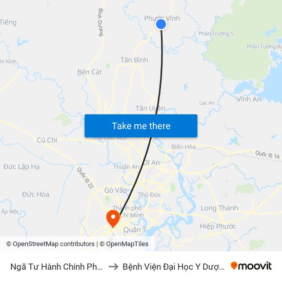 Ngã Tư Hành Chính Phước Vĩnh to Bệnh Viện Đại Học Y Dược Tp.Hcm map