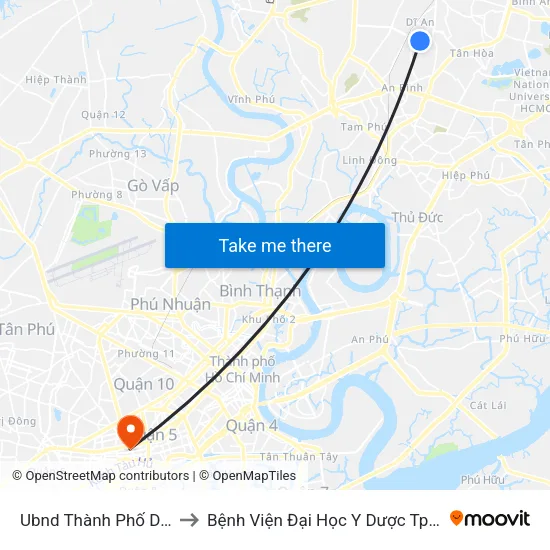 Ubnd Thành Phố Dĩ An to Bệnh Viện Đại Học Y Dược Tp.Hcm map