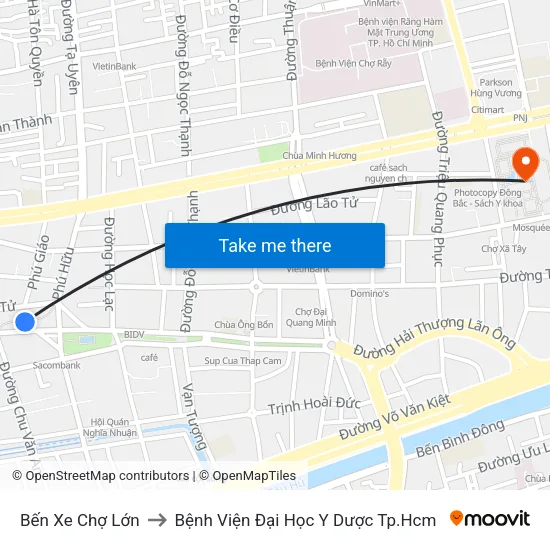 Bến Xe Chợ Lớn to Bệnh Viện Đại Học Y Dược Tp.Hcm map