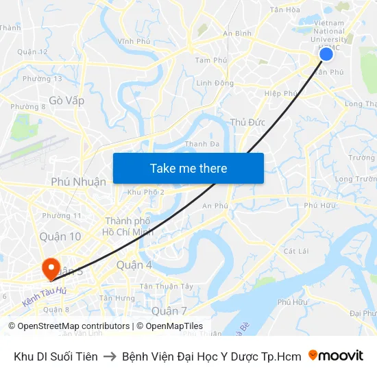Khu Dl Suối Tiên to Bệnh Viện Đại Học Y Dược Tp.Hcm map