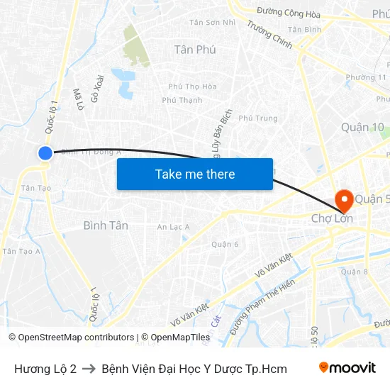 Hương Lộ 2 to Bệnh Viện Đại Học Y Dược Tp.Hcm map