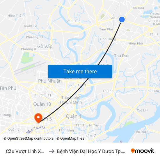 Cầu Vượt Linh Xuân to Bệnh Viện Đại Học Y Dược Tp.Hcm map