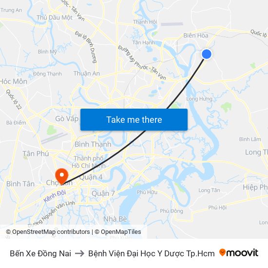 Bến Xe Đồng Nai to Bệnh Viện Đại Học Y Dược Tp.Hcm map