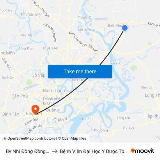 Bv Nhi Đồng Đồng Nai to Bệnh Viện Đại Học Y Dược Tp.Hcm map