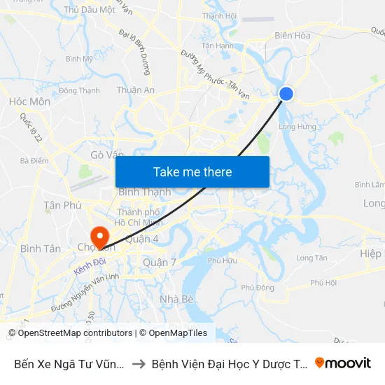 Bến Xe Ngã Tư Vũng Tàu to Bệnh Viện Đại Học Y Dược Tp.Hcm map