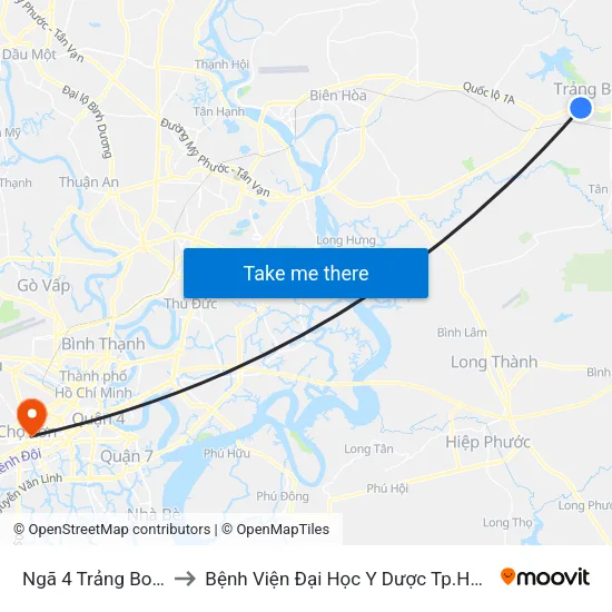 Ngã 4 Trảng Bom to Bệnh Viện Đại Học Y Dược Tp.Hcm map