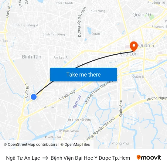 Ngã Tư An Lạc to Bệnh Viện Đại Học Y Dược Tp.Hcm map