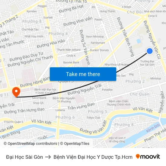 Đại Học Sài Gòn to Bệnh Viện Đại Học Y Dược Tp.Hcm map