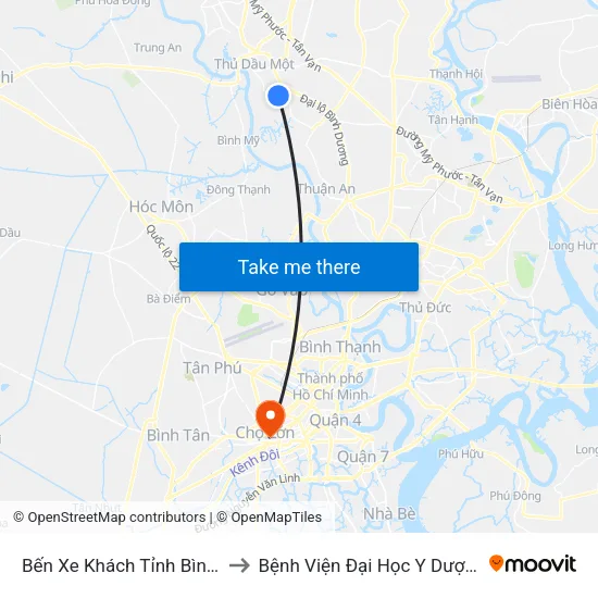 Bến Xe Khách Tỉnh Bình Dương to Bệnh Viện Đại Học Y Dược Tp.Hcm map