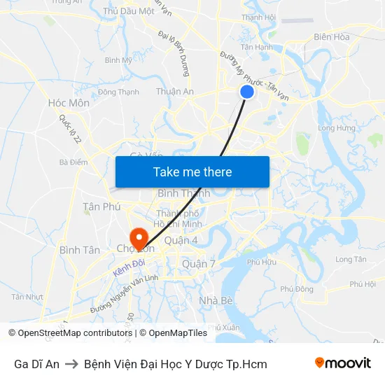 Ga Dĩ An to Bệnh Viện Đại Học Y Dược Tp.Hcm map