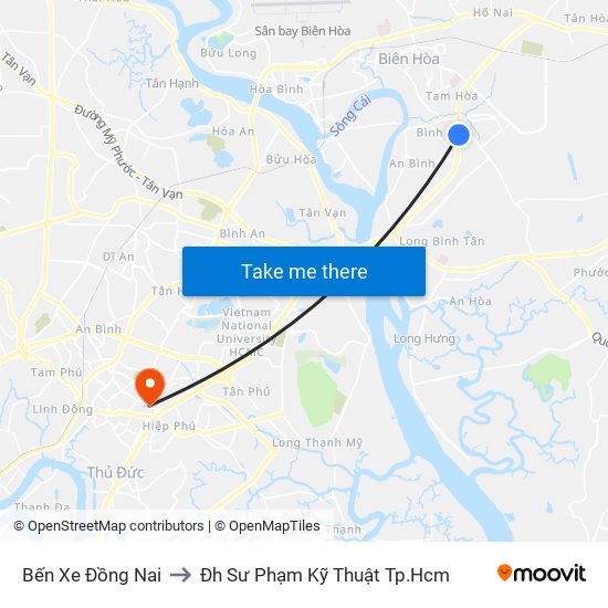 Bến Xe Đồng Nai to Đh Sư Phạm Kỹ Thuật Tp.Hcm map