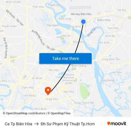 Ca Tp Biên Hòa to Đh Sư Phạm Kỹ Thuật Tp.Hcm map