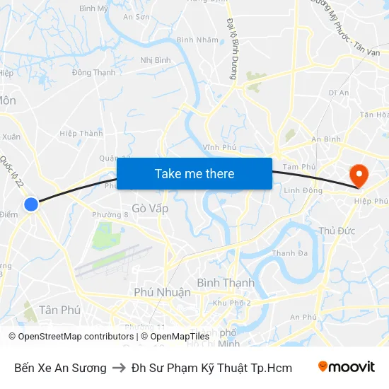 Bến Xe An Sương to Đh Sư Phạm Kỹ Thuật Tp.Hcm map