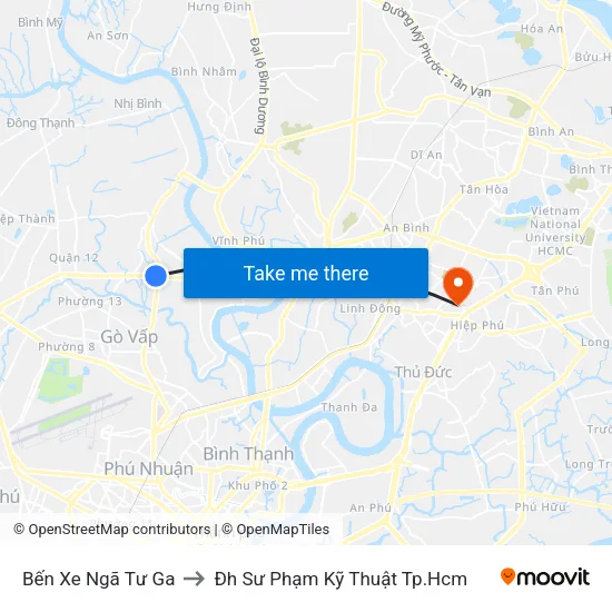 Bến Xe Ngã Tư Ga to Đh Sư Phạm Kỹ Thuật Tp.Hcm map