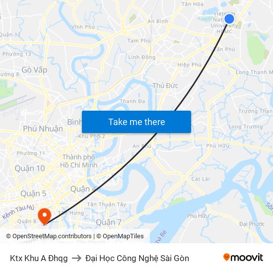 Ktx Khu A Đhqg to Đại Học Công Nghệ Sài Gòn map