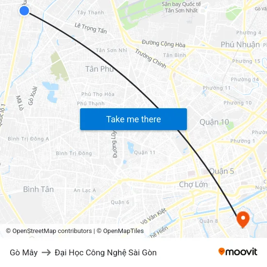 Gò Mây to Đại Học Công Nghệ Sài Gòn map