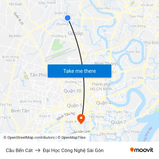 Cầu Bến Cát to Đại Học Công Nghệ Sài Gòn map