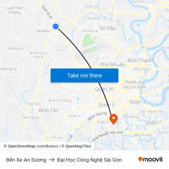 Bến Xe An Sương to Đại Học Công Nghệ Sài Gòn map