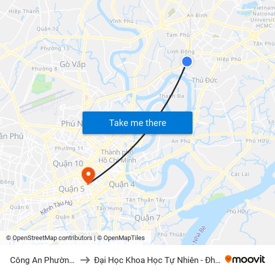 Công An Phường Linh Đông to Đại Học Khoa Học Tự Nhiên - Đhqg Tp.Hcm - Cơ Sở 1 map