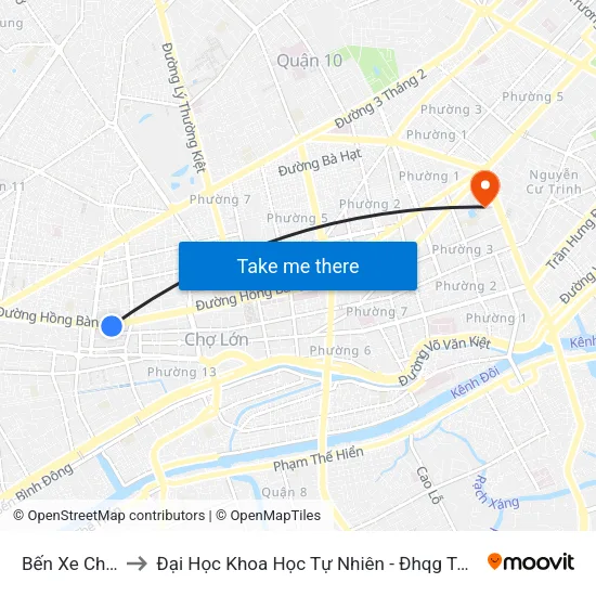 Bến Xe Chợ Lớn to Đại Học Khoa Học Tự Nhiên - Đhqg Tp.Hcm - Cơ Sở 1 map