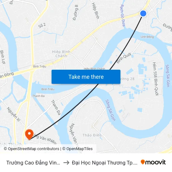Trường Cao Đẳng Vinatex to Đại Học Ngoại Thương Tp.Hcm map