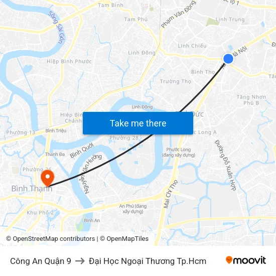 Công An Quận 9 to Đại Học Ngoại Thương Tp.Hcm map