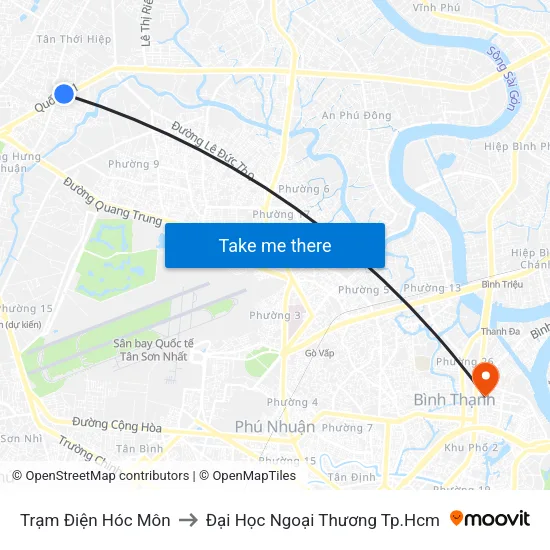 Trạm Điện Hóc Môn to Đại Học Ngoại Thương Tp.Hcm map