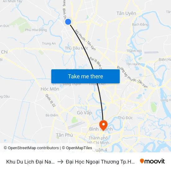 Khu Du Lịch Đại Nam to Đại Học Ngoại Thương Tp.Hcm map