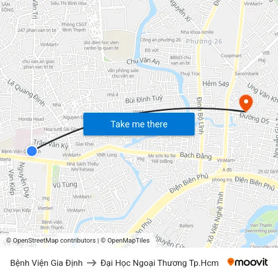 Bệnh Viện Gia Định to Đại Học Ngoại Thương Tp.Hcm map