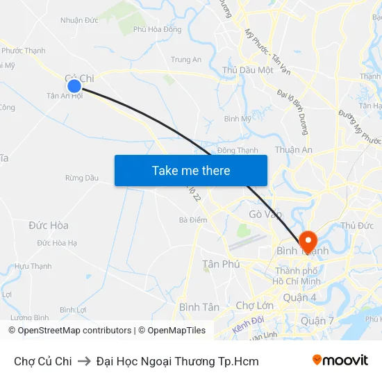 Chợ Củ Chi to Đại Học Ngoại Thương Tp.Hcm map