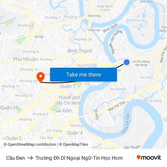 Cầu Đen to Trường Đh Dl Ngoại Ngữ-Tin Học Hcm map