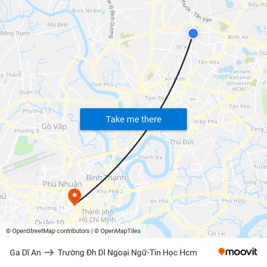 Ga Dĩ An to Trường Đh Dl Ngoại Ngữ-Tin Học Hcm map