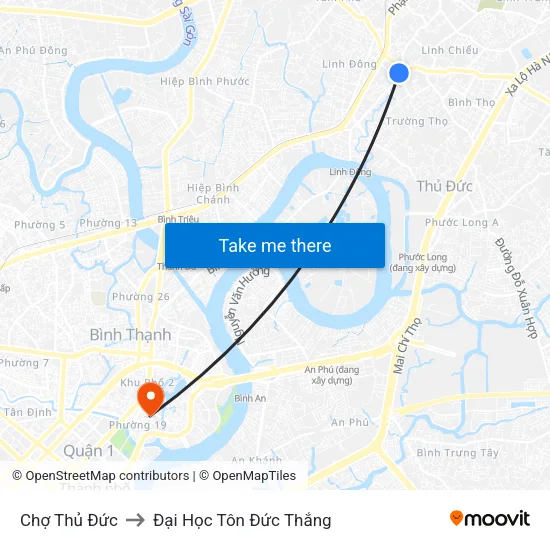 Chợ Thủ Đức to Đại Học Tôn Đức Thắng map